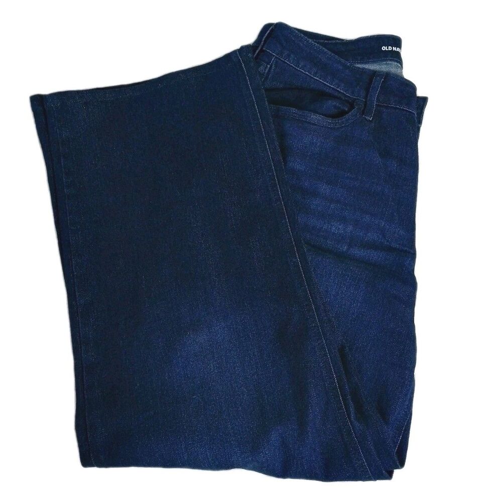 Old Navy Jeans 12 Wow Wide Leg High-Rise Dark Wash Blue Stretch Women's 33x29